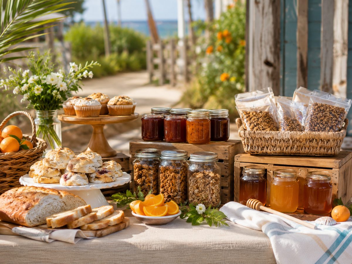 Florida cottage foods - artisan bread, cookies, jams, and citrus cake with ocean view